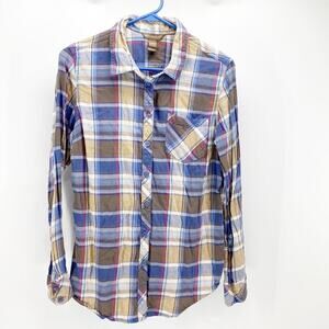 Bit & Bridle plaid blue brown button down western rodeo size S equestrian farm